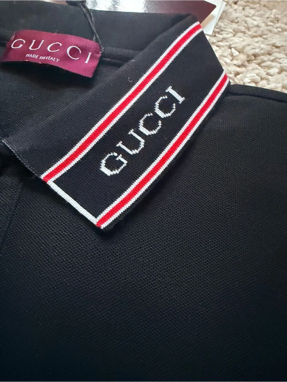 Gucci Black Polo with Red Trim and Chest Pocket